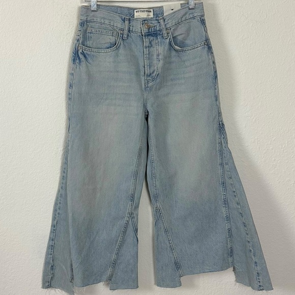 Free People Ripple Wide Leg Crop Jeans Light Wash Size 26 L Culottes Retro 70s - Picture 6 of 15